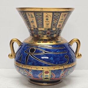 Veronese Eye Of Horus Egyptian Vase Summit Collection Cobalt Blue 8.5" VTG 2002